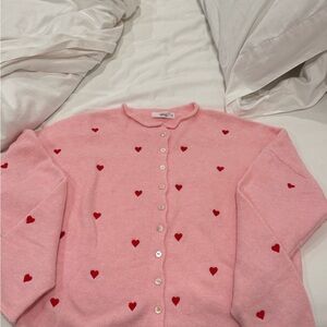 TALULAH Pink Cardigan with Red Heart Accents